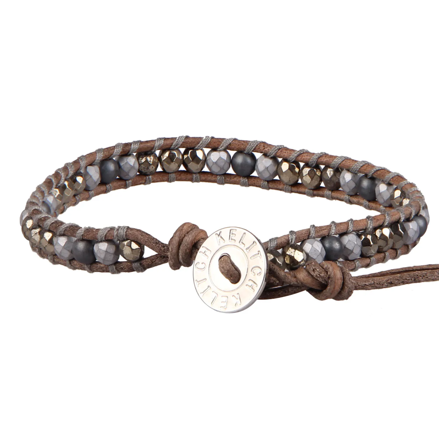 

KELITCH New Women Bracelet Gray Leather Wrap Cuff Bangle Beaded Strand Bracelets Gift for Girls Men Vintage Jewelry