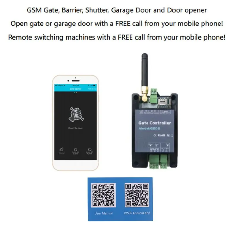 

Релейный переключатель для открывания ворот 2G GSM G202, контроллер доступа для промышленных машин