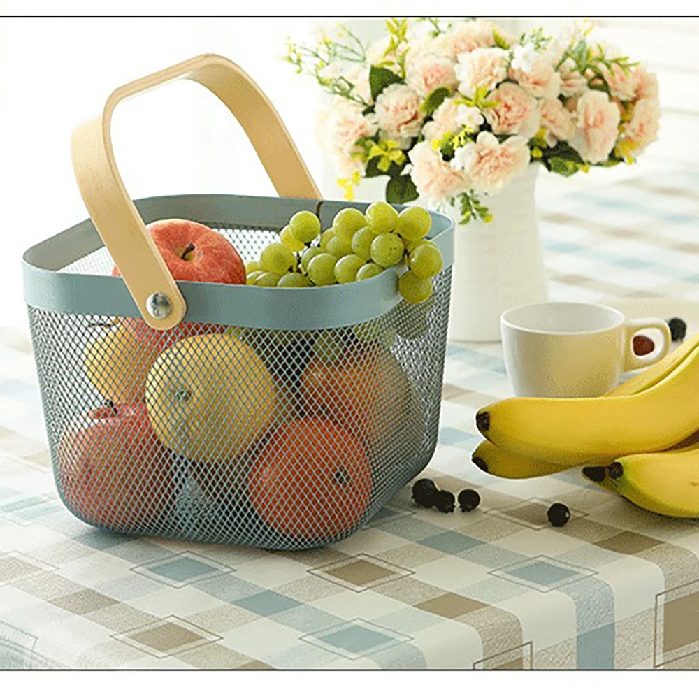 

Household Fruit And Vegetable Storage Basket Kitchen Bathroom Storage Basket Rui Shatuo Iron Hand-held Storage Basket Drain Bask