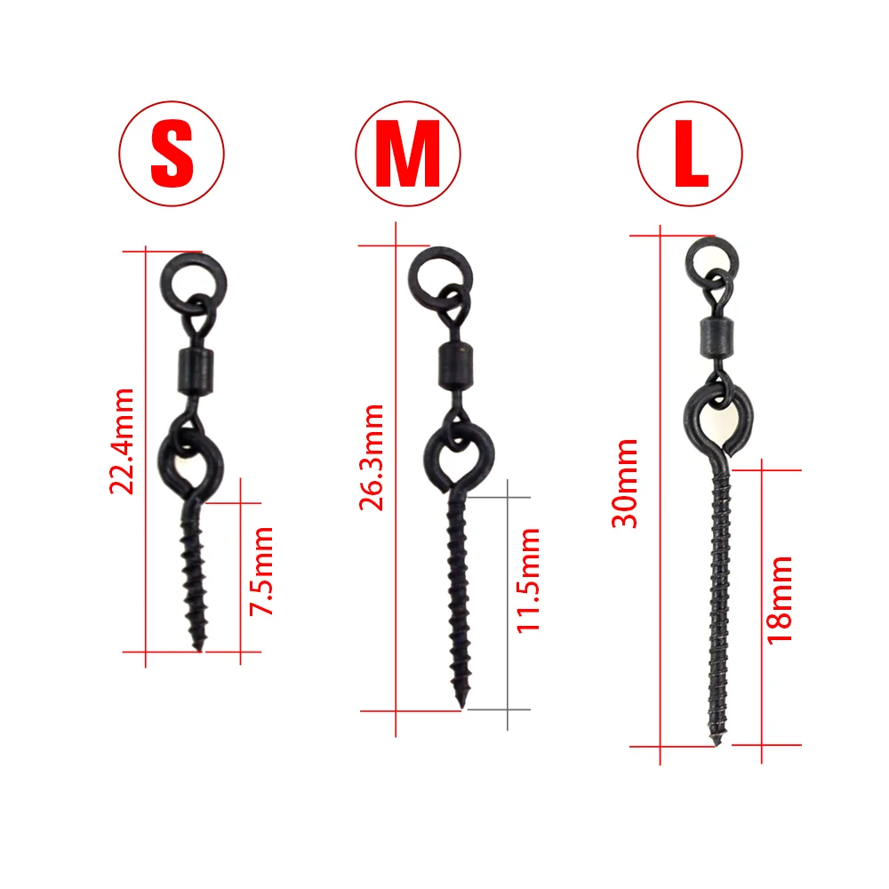 25pcs Carp Fishing Boilie Screw with Ring Swivel D-Rig Chod Rig Terminal Tackle