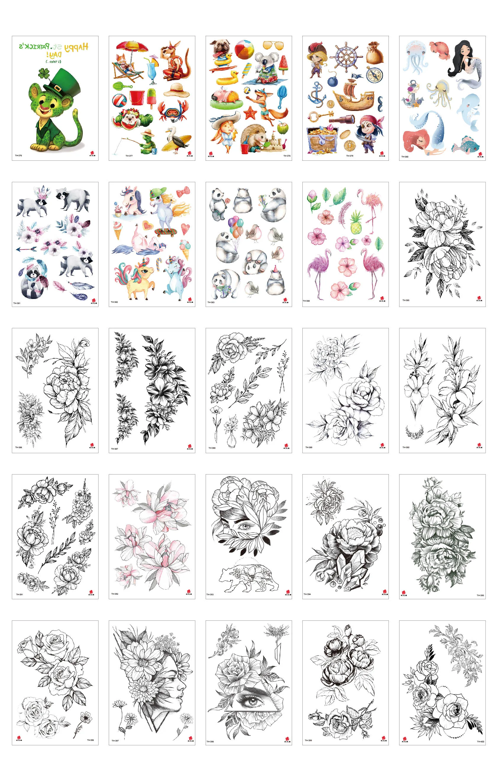 1000 шт Временные татуировки наклейки цветы животные черепа водонепроницаемые