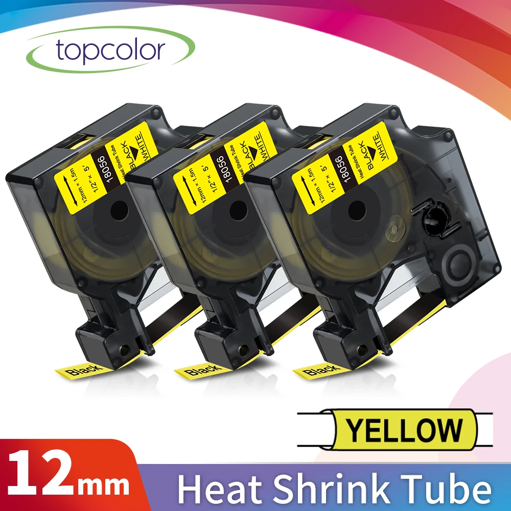 Topcolor 3PK 18056 черная на желтой ленте Замена DYMO термоусадочная трубка промышленная
