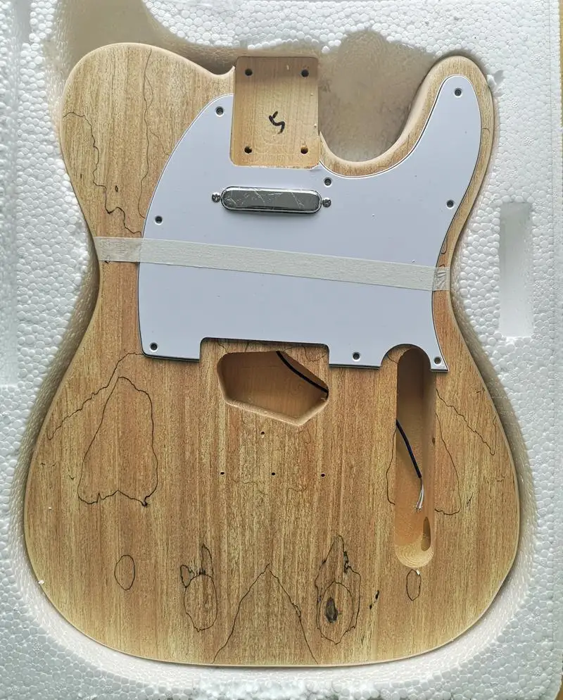 TL стиль электрогитара DIY Kit Spalted клен шпон бас дерево тело жесткий клен шеи палисандр гриф набор