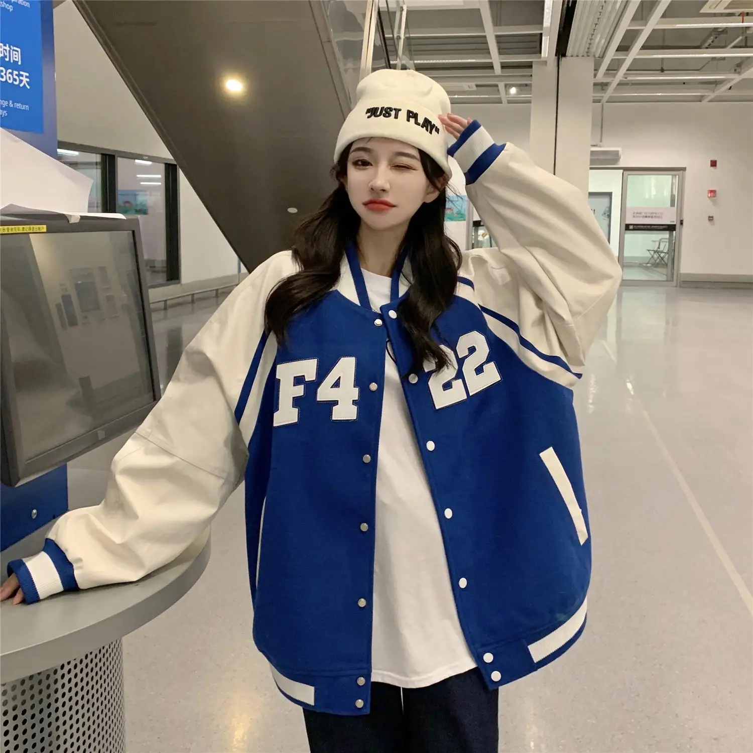 

Куртка женская Female Oversized Baseball Suit Jackets Fashion PU Leather Sleeve Splicing Cardigan Streetwear Outerwear 2021 New