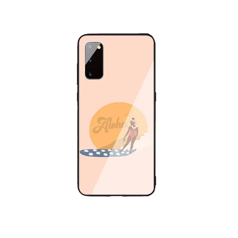 

Surfing girl Phone Case For Samsung S20 S10 S9 Plus lite S 6 7 edge Note 8 9 10 Luxury brand Tempered glass