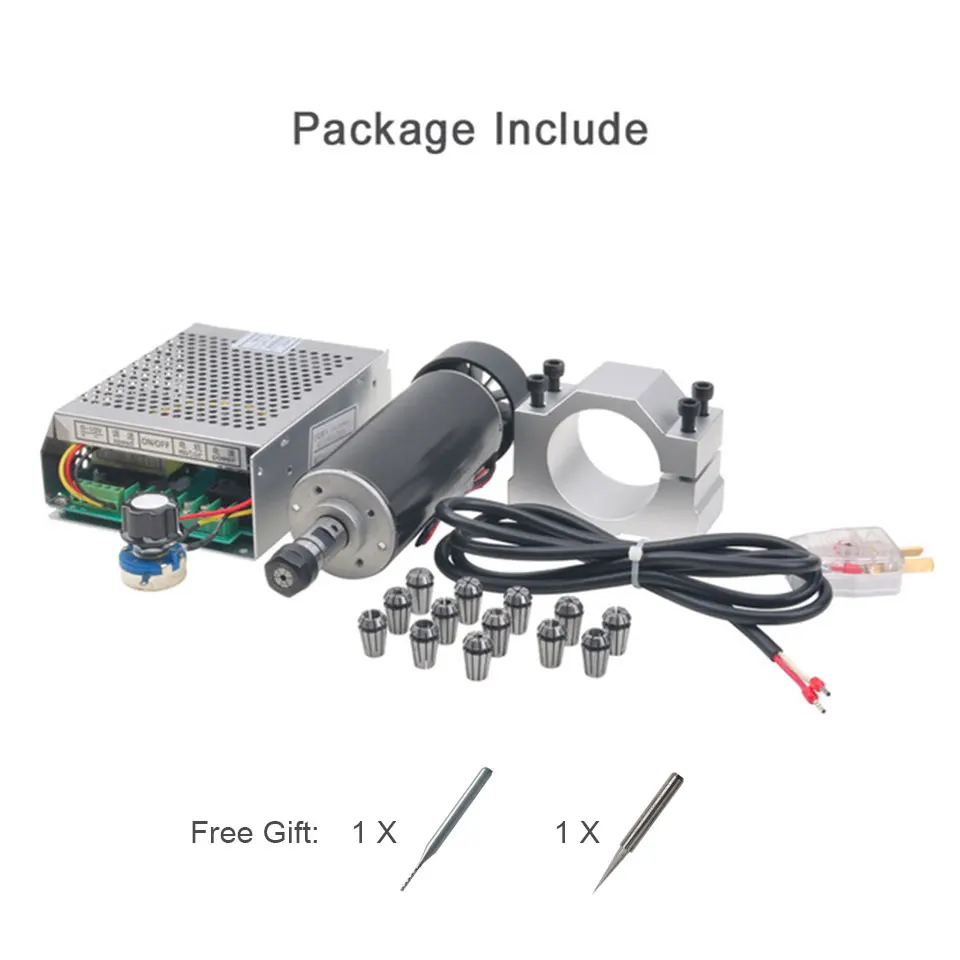 Package 8 Daedalus 500 Вт шпиндель с воздушным охлаждением 0,5 кВт с 110 В/220 В Регулируемый блок питания Mach3 52 мм зажим ER11 цанга Для гравировального станка - Цвет: Package 8