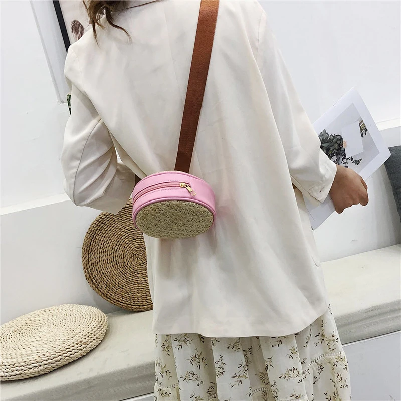 Маленькая соломенная поясная сумка круглая забавная женская кожаная сумочка