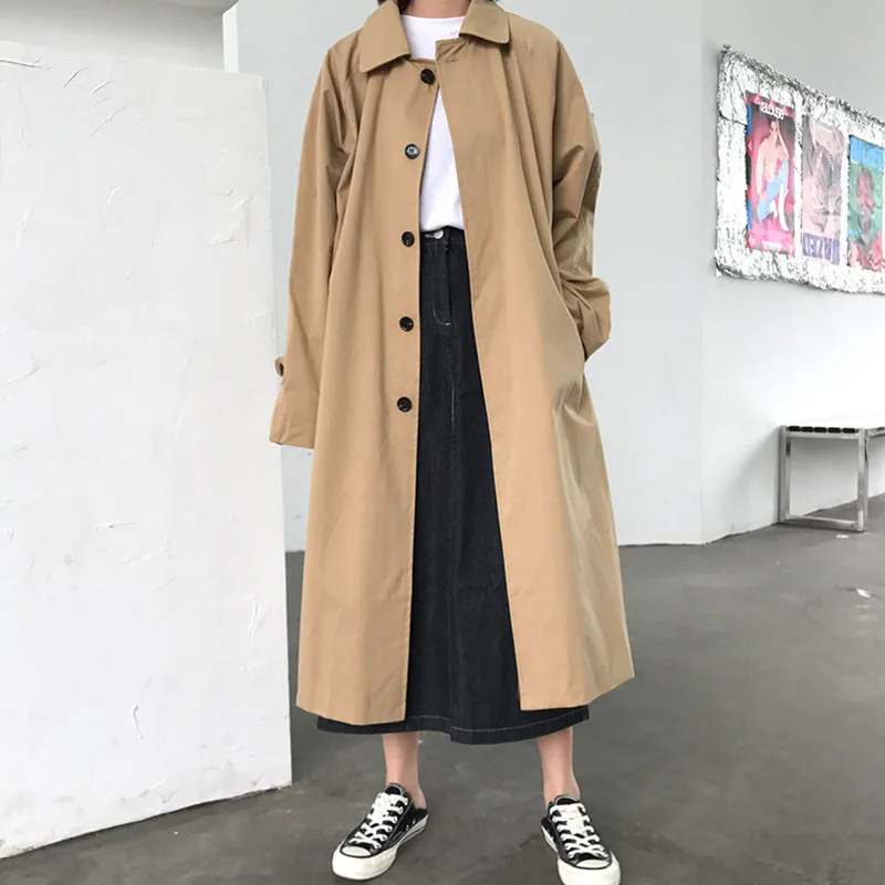 

2020 New Elegant Women Fashion Long Trench Coat Female Solid Khaki Cardigan Straight Windbreaker Manteau Femme Hiver