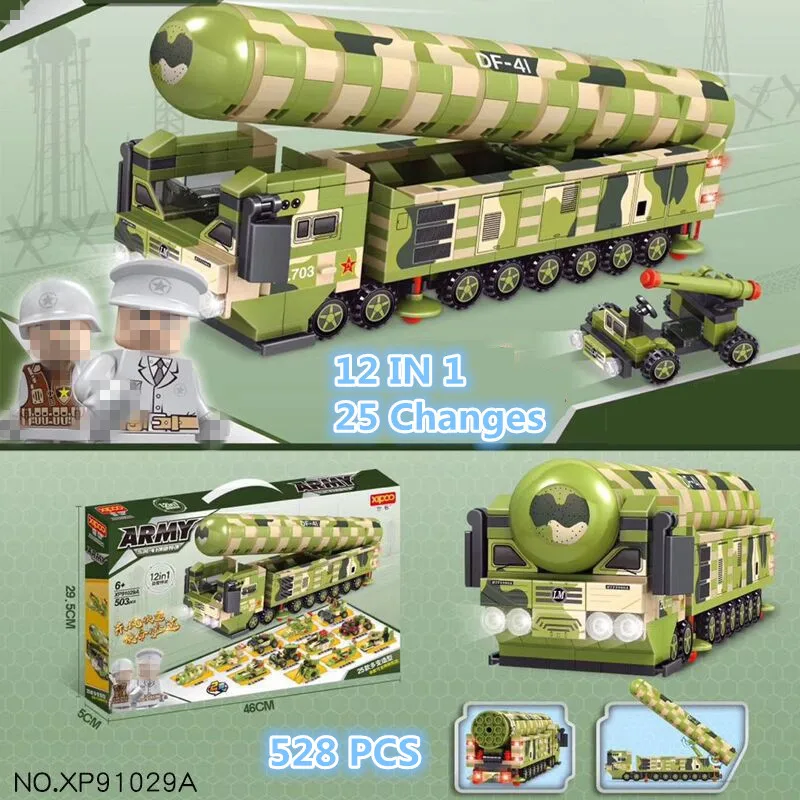 По 12 в 1 Мини военное оружие Dongfeng-41 баллистическими блок 528 шт. кирпичи