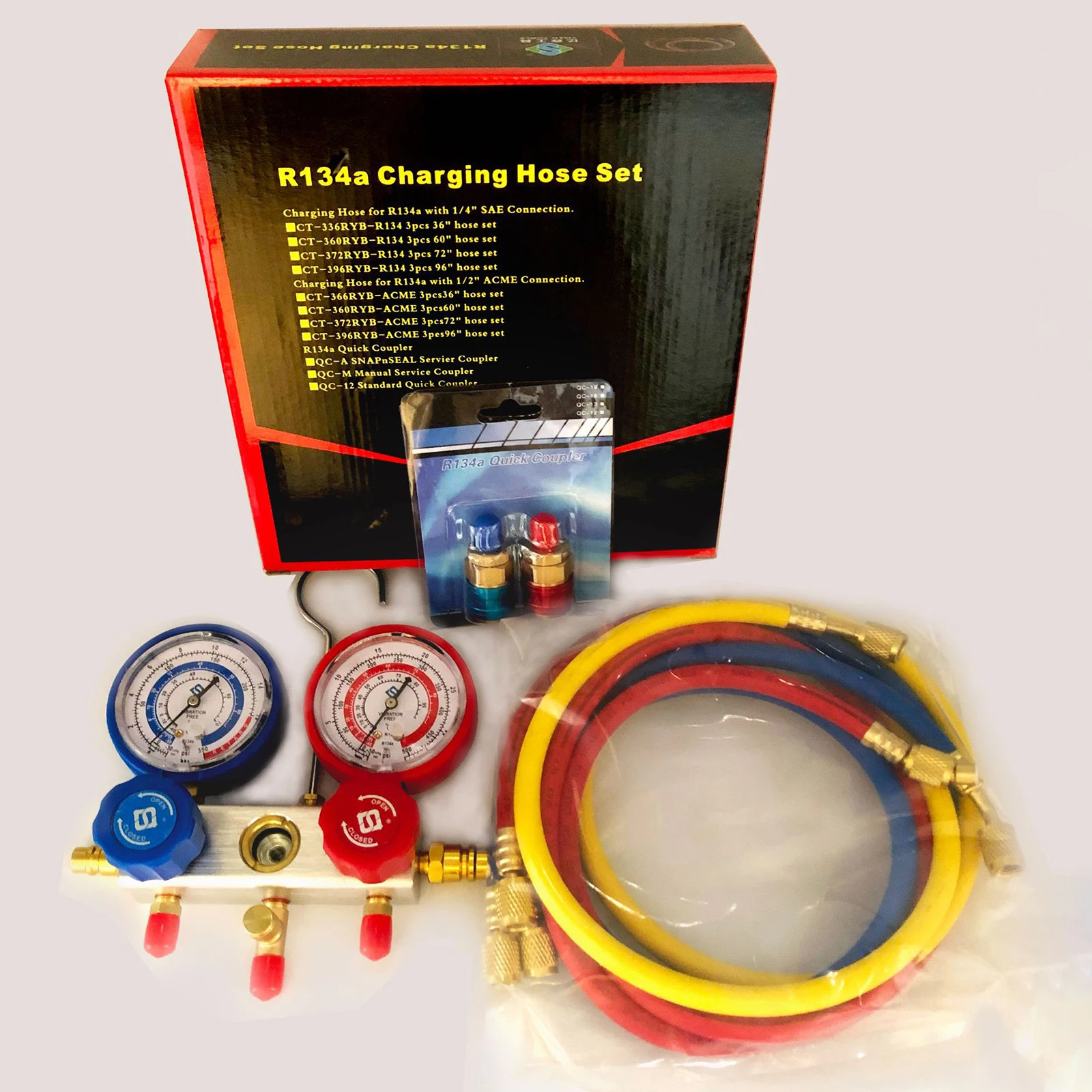 

Car AC Refrigerant Charge Hose Kit Recharge Hose w/ Gauge Recharge Measuring Kit
