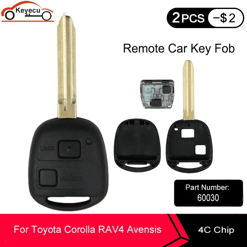 Запасная клавиша KEYECU для Toyota Corolla RAV4 Avensis Tarago P/N: 304 2 кнопки 60030 МГц 4C Чип |
