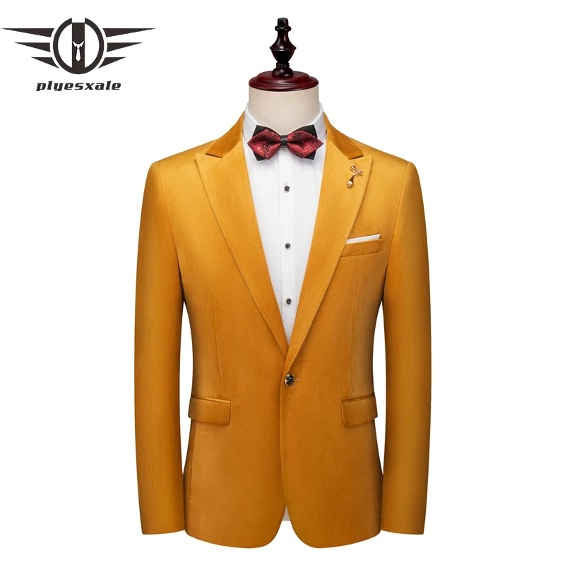 Black Blue Green Yellow Velvet Blazer For Men Slim Fit Wedding Stage Prom Party Blazer Jacket M-5XL Mens Casual Blazers Q635