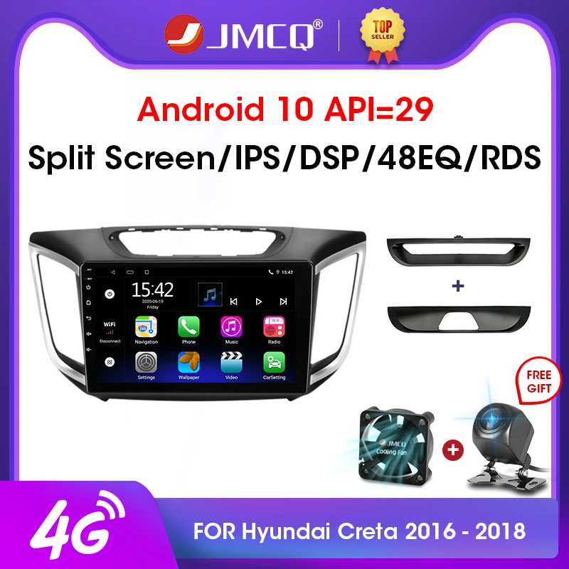 JMCQ Android 10.0 2G+32G DSP CarPlay Car Radio Multimidia Video Player Navigation GPS For Hyundai Creta ix25 2015-2019 2 din dvd 