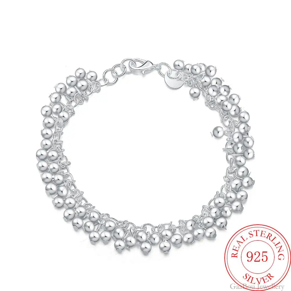 

2020 new fashion luxury 925 sterling silver ball Bracelet Chain Link women Fashion Fine charm Lucky Cuff bangle jewellery