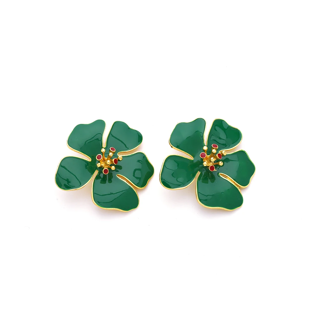 2020 New Green Black White Red Exaggerated Enamel Floral Statement Earrings For Women Colorful Spring Summer Flower Earring | Украшения и
