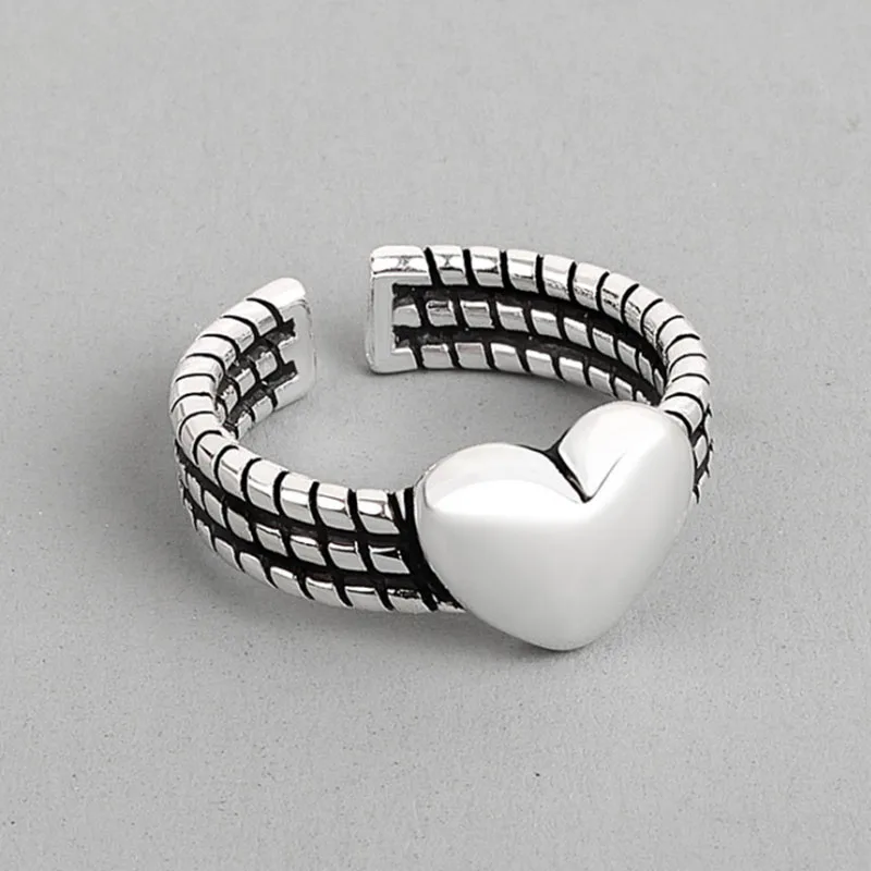 

VENTFILLE 925 Sterling Silver Rings for Women Love hollow ring Retro peach heart Jewelry Ring Gift