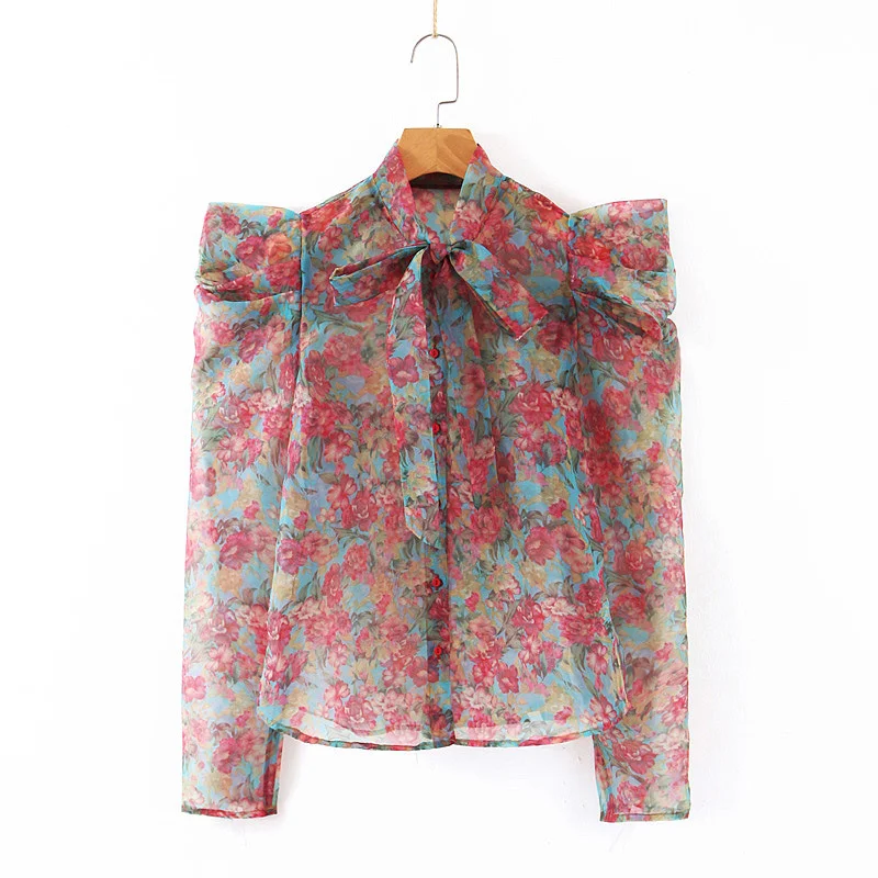Gplus, женская блузка, Ретро стиль, Blusas Mujer De Moda,, галстук-бабочка, воротник, цветочный принт, рубашки, Женские топы и блузки, Haut Femme - Цвет: Многоцветный