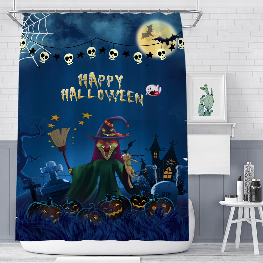 Хэллоуин занавеска для душа Праздничная сцена украшение фоновая стена ванной