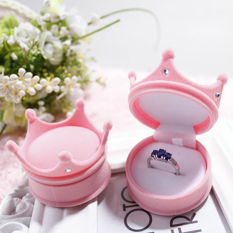 

Cute Rose Crown Velvet Ring Display Box Stud Earring Jewelry Case Party Princess Gift Boxes Wedding Favors Valentine's Day