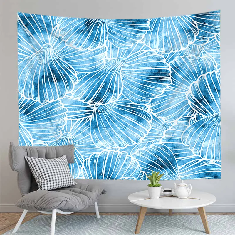 

Custom Blue Tapestries Wall Hanging Tapestry Navy Tablecloth Shell House Decoration Bedcloth Home Decor Yoga Mat