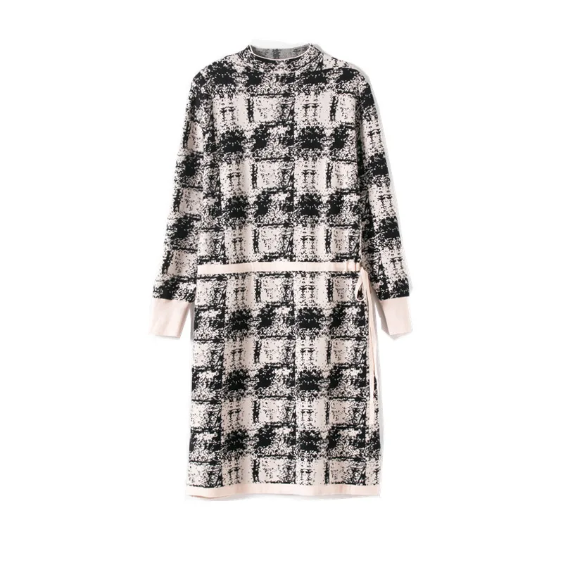 Plus Size Female Jacquard Pullover Sweater Dress 2020 Autumn Winter Women Elegant Casual Long Sleeve Loose Knitted Dresses L4154 | Женская