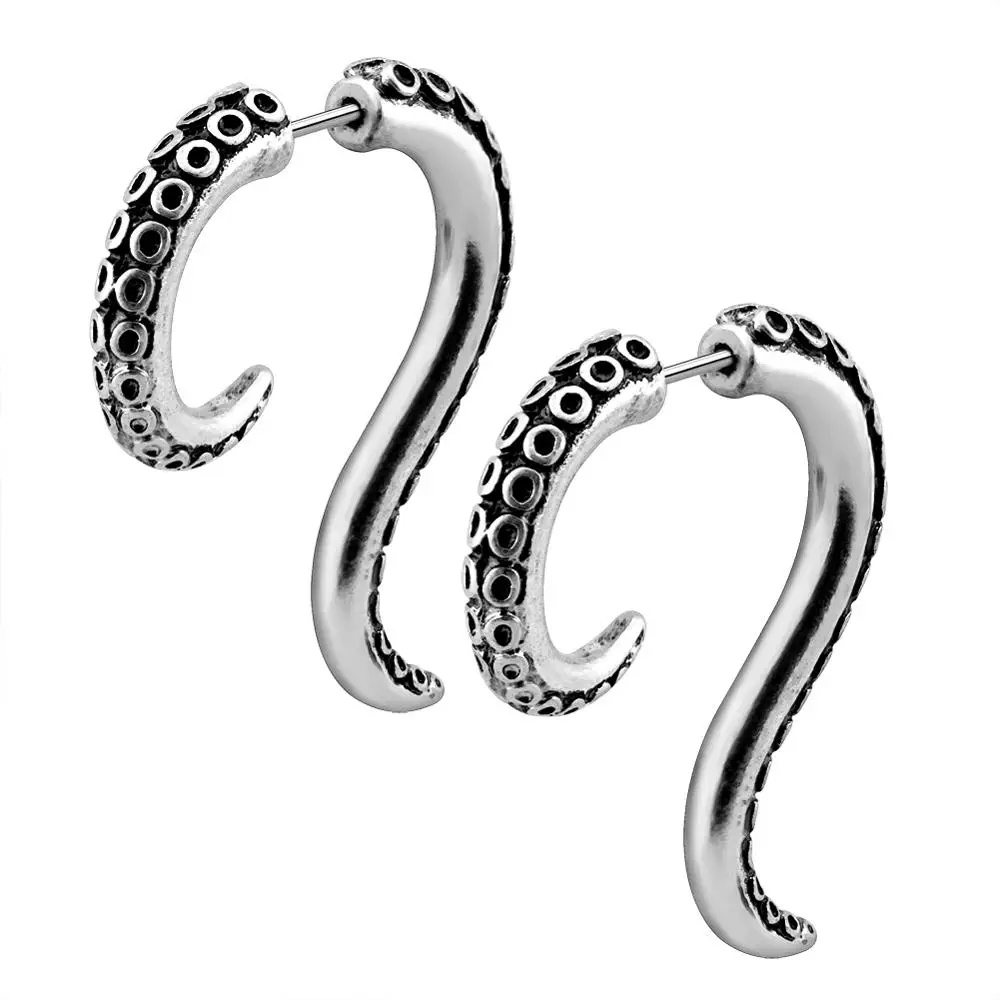 

Body Punk 2PCS 18G Stainless Steel Octopus Earrings Fake Spiral Tapers Fake Gauges Faux Plug Taper