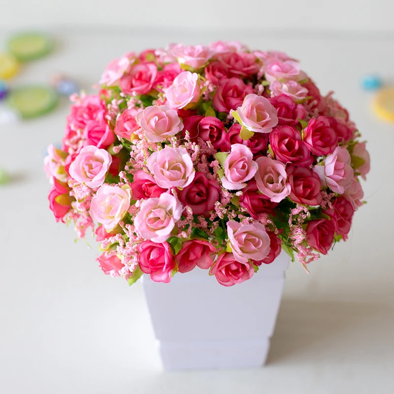 

1pcs New 21 Head Artificial Flowers Fake Silk Rose Bridal Wedding Bouquet Home Posy Decor