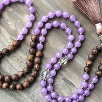 8mm purple chalcedony 108 beads tassels mala necklace unisex gemstone lucky wrist chakas natural bless healing handmade