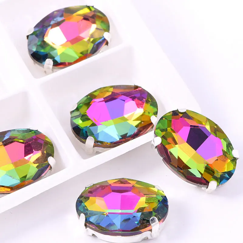 Стразы с кристаллами овальные стразы пришивные закрепкой в виде когтей плоской