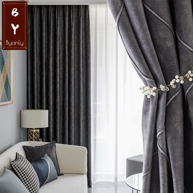 

Light Luxury Simple Flannel Blackout Curtains Fashion Simple Modern Style Blackout Curtains for Living Room and Bedroom
