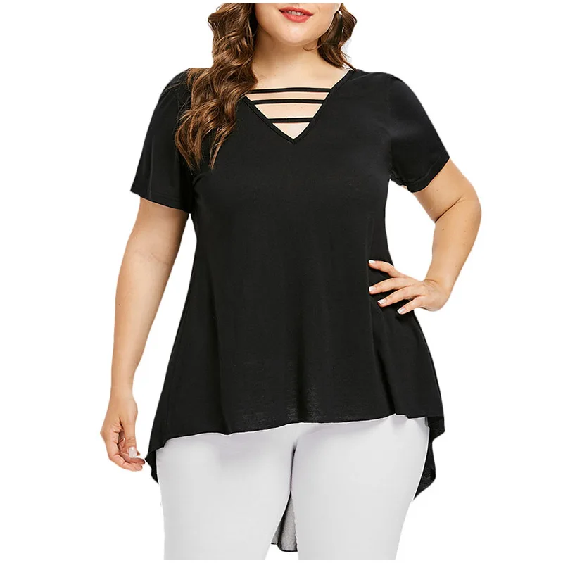 Шифоновые футболки с v-образным вырезом на шнуровке размера плюс 4Xl 5Xl летние