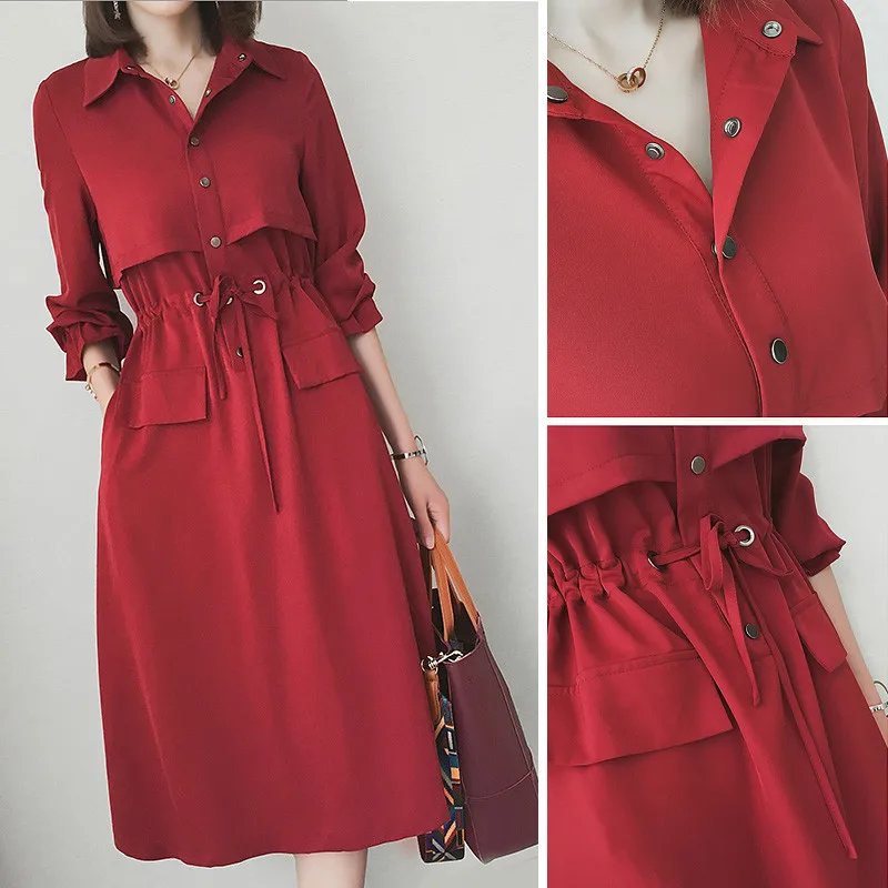 Женское платье с длинным рукавом винтажное красное модель WXF700 2020 | Женская одежда