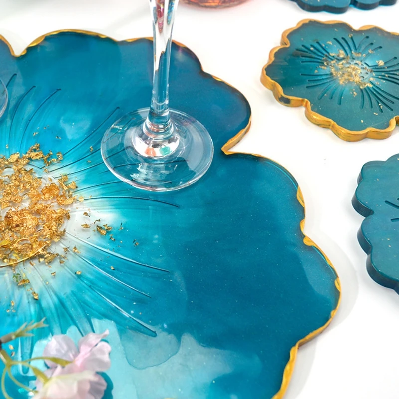 

2Pcs Crystal Epoxy Resin Mold Flower Shape Coaster Pad Casting Silicone Mould