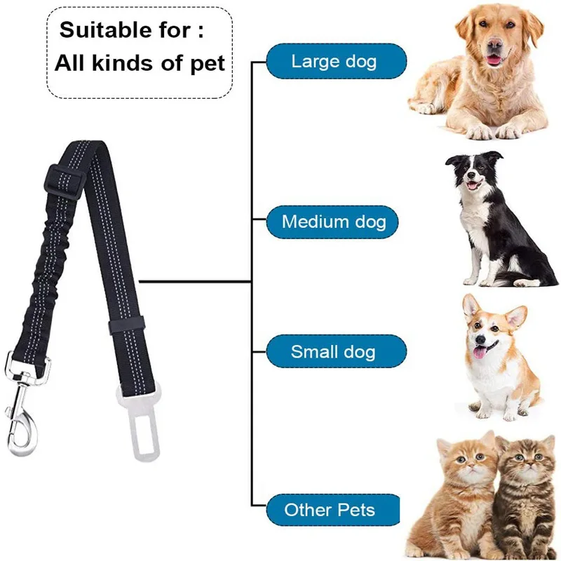 

Adjustable Dog Cat Car Safety Belt Pet Seat Vehicle Seat Belt Harness Dog Lead Clip Pet Supplies Safety Lever Traction Collar