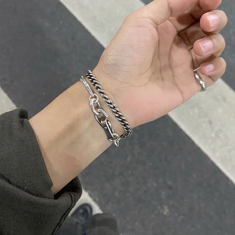 

FMILY Minimalist 925 Sterling Silver Geometric Personality Lock Bracelet Retro Temperament Creative Jewelry for Girlfriend Gifts