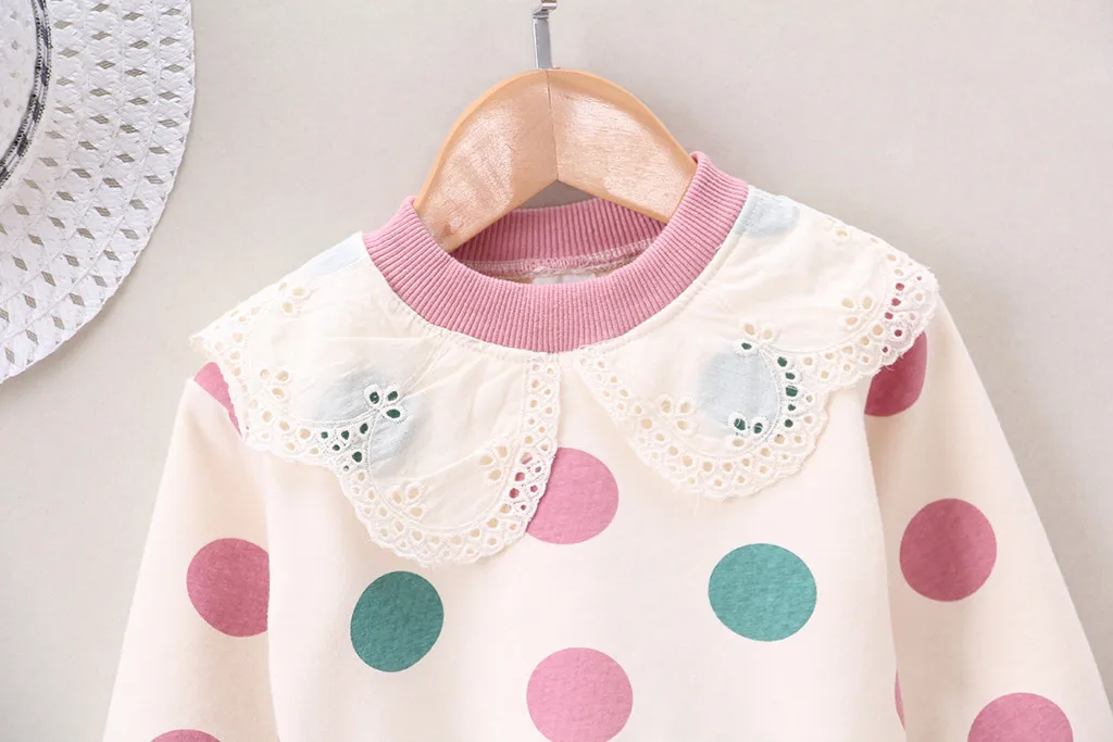 Toddler Baby Kids Girls Ruffles Dot Print Pullover Tops T-shirt Casual Clothes Children's Sweater Hoodie Autumn Winter