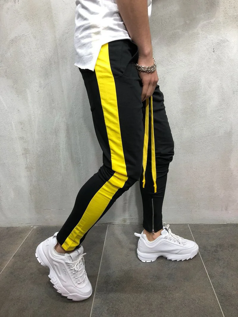 

2018 Men's Running Harem Pants 2018 Brand Male High Street jogging Pants Mans Side Double Zipper Spell Color Gym Fitness Pants