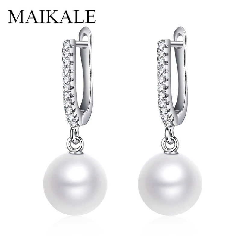 Женские серьги-гвоздики с жемчугом MAIKALE Длинные круглые серьги в Корейском стиле