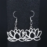 yoga bohemia lotus stainless steel flower of life drop earrings women silver color earring jewelry pendientes flores e1012s04