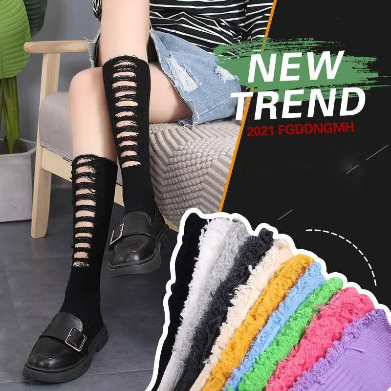 

INS New Hole Socks Women Summer Thin Candy-Colored Long Tube Pile Socks Personality Sports Sock Cotton Harajuku Designer Socks