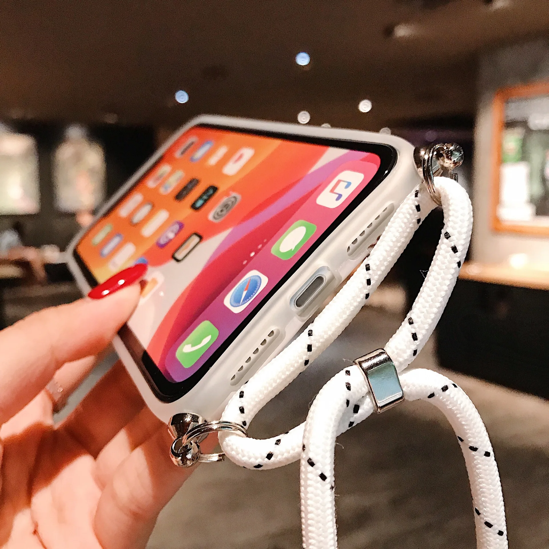 

For iphone 12 mini 11 pro xs max xr x 7 8 6 6s plus case cover marble soft silicone shoulder strap belt phone bag capa fundas