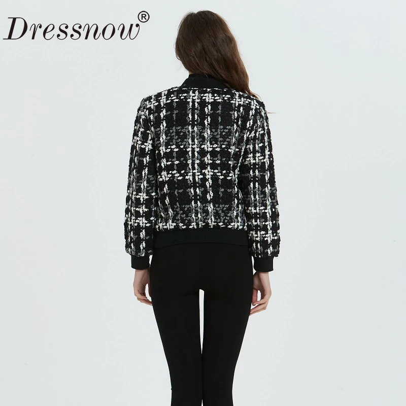 Женская шерстяная твидовая куртка-бомбер приталенная короткая куртка на осень и