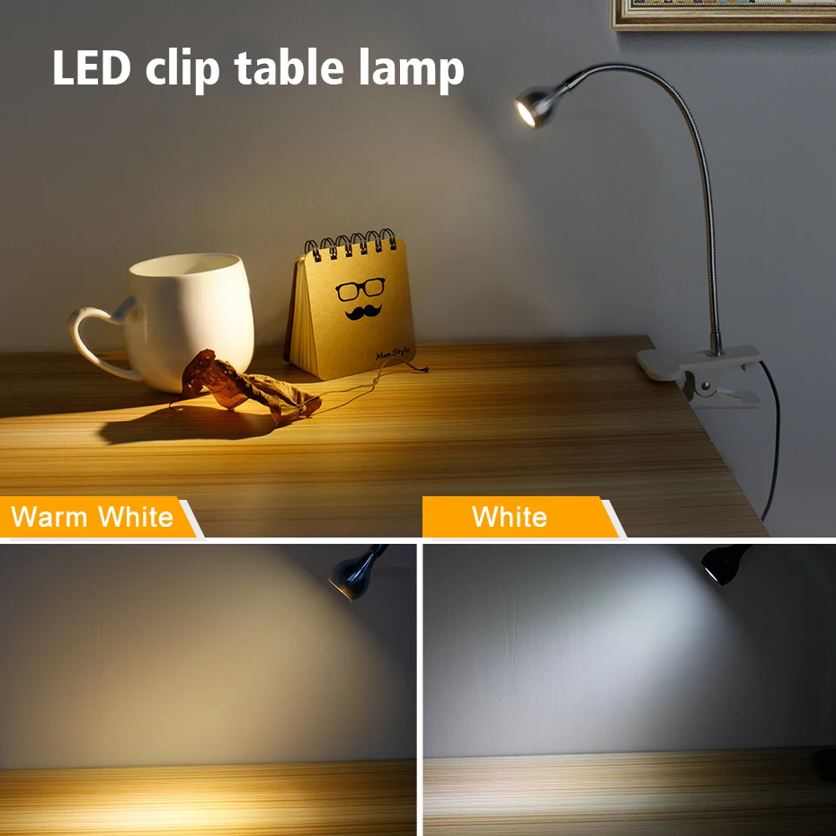 

USB Power Supply Desk Lamp with Clip Holder Rechargeable USB Led Table Lamp Flexible Foldable Eye Protection Reading Book Lights