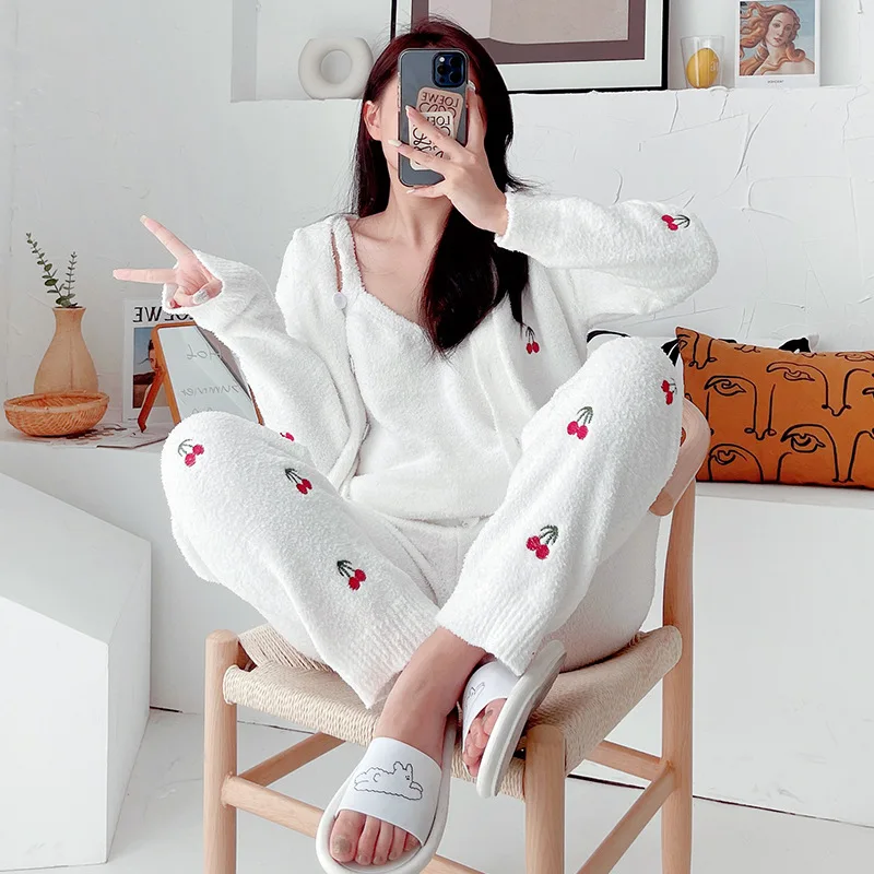 

3PCS PJS Set Women Sleepwear Autumn New Pajamas Suit Lounge Wear Casual Nightwear Intimate Lingerie Soft Home Clothes Pyjamas