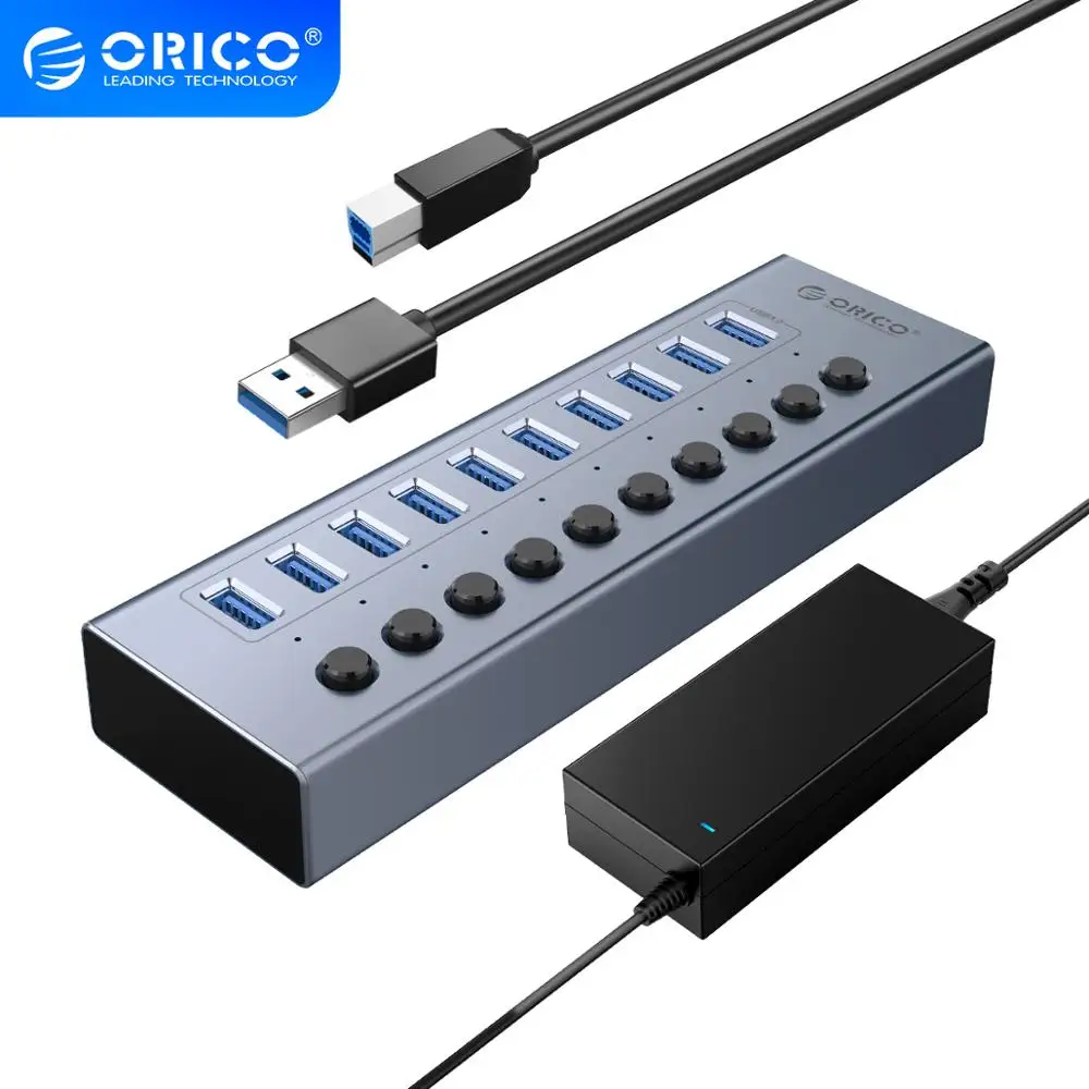 

2022 ORICO Power ed USB 3,0 HUB 7/10/13/16 портов USB удлинитель с переключателями ВКЛ./ВЫКЛ. 12 В адаптер питания Поддержка BC1.2 зарядки