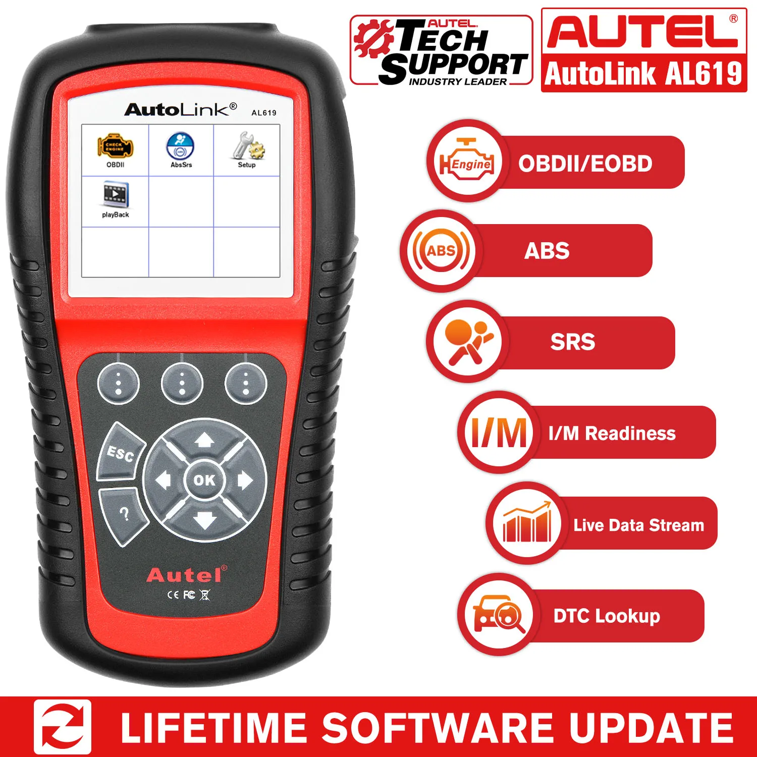 

Autel AL619 ABS/SRS OBD2 сканер автомобильный диагностический инструмент один клик OBDII сканер считыватель кодов автомобиля автомобильный диагностич...