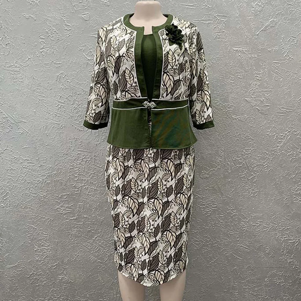 Зеленый лист печати облегающее вечерние платье летний комплект из туфель и