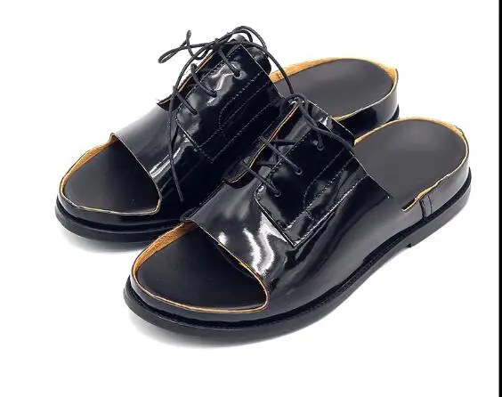 

New arrival fashion slipper shoes for men genuine leather handmade summer fish mouth casual men slippers