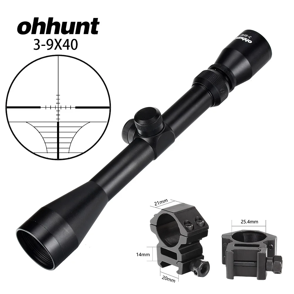 with Picatinny Rings Ohhunt 3-9X40 охотничий Воздушный прицел для винтовки провод дальномер Сетка арбалет или Mil точка прицел тактический оптический прицел - Цвет: with Picatinny Rings
