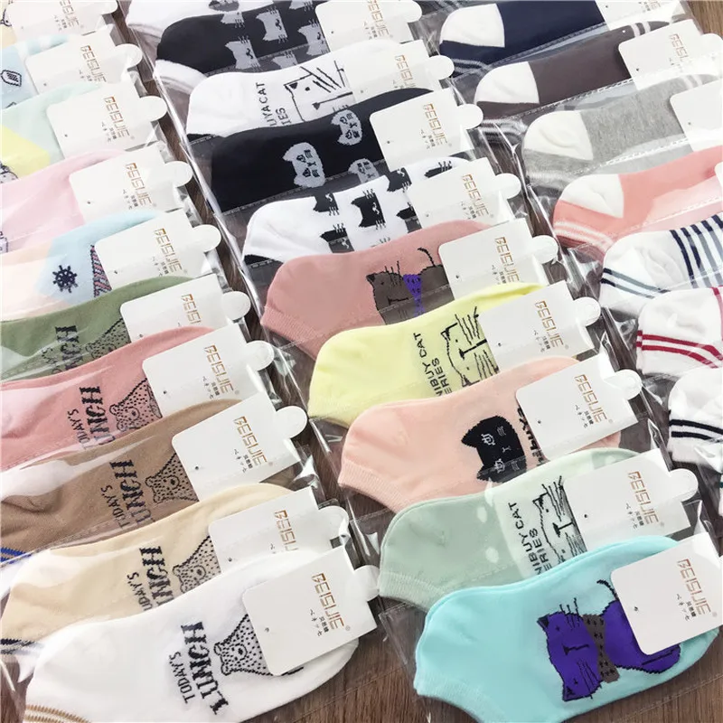 10 пар Сезон весна лето Хлопковые носки для счастливых женщин Однотонные модные